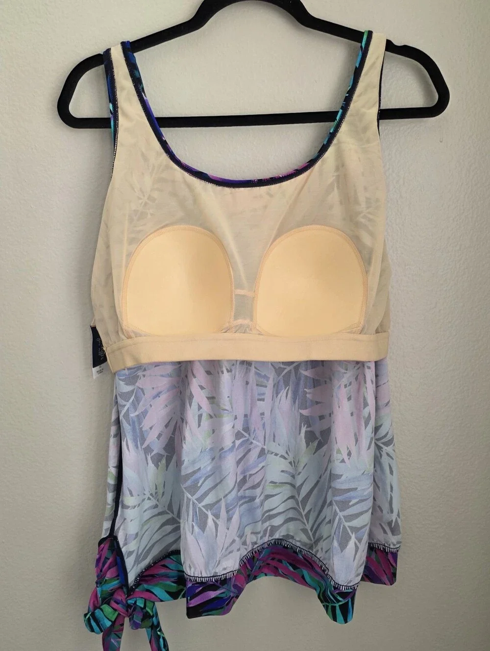 Swimsuits For All Women's Side Tie Blouson Tankini Top Tropical Palm 16 NWT